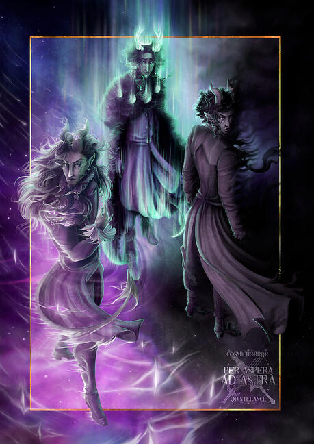 Three demons in a fantasy book cover style illustration.