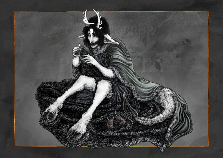 A fluffy child demon playing with pinecones.